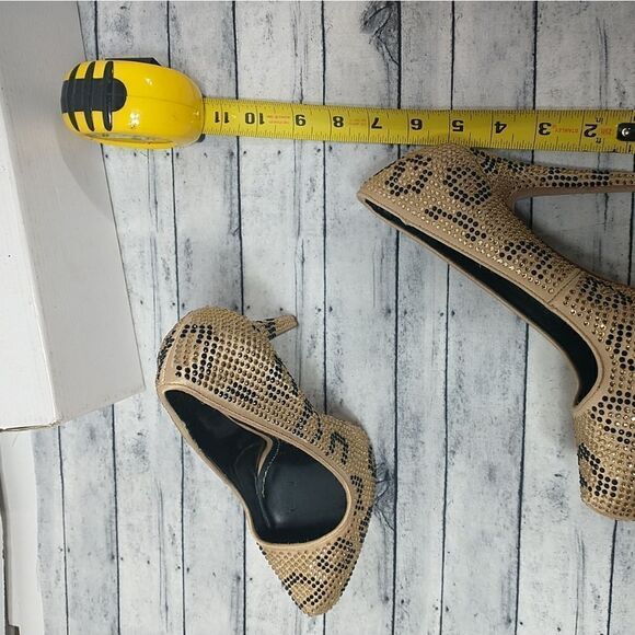 Report Signature Woman's SZ 6.5 Parker Gold Black Rhinestone Leopard Stilettos - Picture 9 of 9